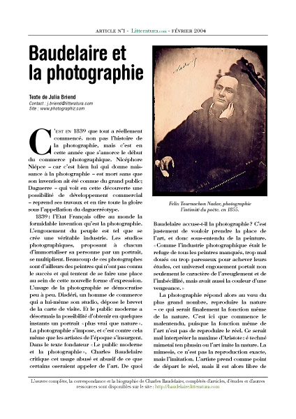 Édition numérique d'articles et écrits sur Charles Baudelaire.