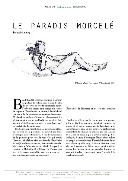 Édition numérique d'articles et écrits sur Charles Baudelaire.