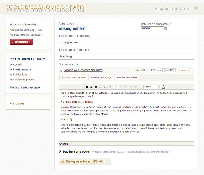 Intranet PSE personal website